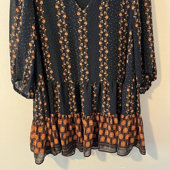 Women’s Blouse Dark Floral Romantic Fairy Whimsigoth Top Peasant Boho Cottage M - Picture 5 of 9